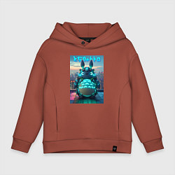 Толстовка оверсайз детская Cyber Totoro - neon glow fantasy, цвет: кирпичный