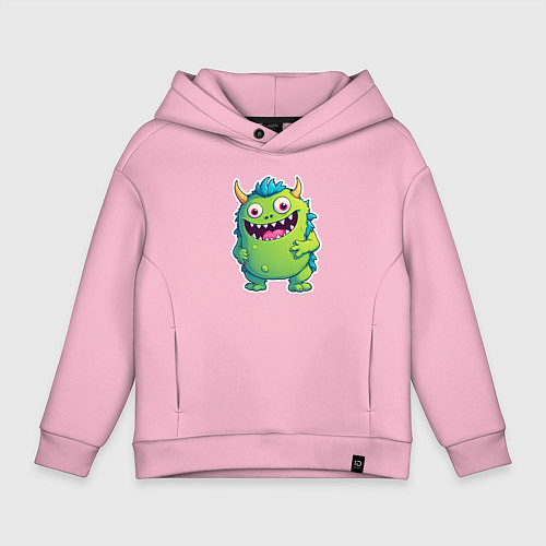Детское худи оверсайз Зеленый монстрик / Светло-розовый – фото 1