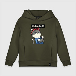 Толстовка оверсайз детская We can do it - cat, цвет: хаки