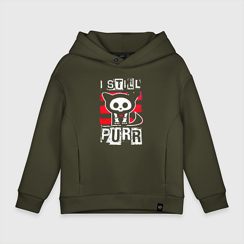 Детское худи оверсайз Кот - я все еще мурлычу / Хаки – фото 1