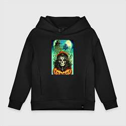 Толстовка оверсайз детская Скелет ведьмы - хэллоуин, цвет: черный