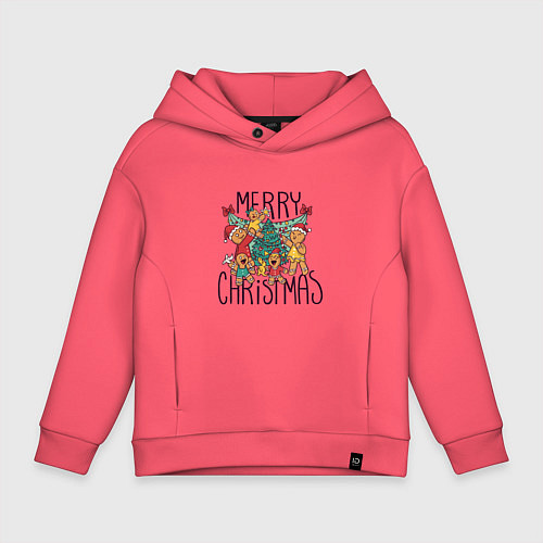 Детское худи оверсайз Merry Christmas cookie / Коралловый – фото 1