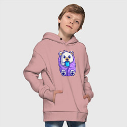 Толстовка оверсайз детская Белый мишка в одеяле, цвет: пыльно-розовый — фото 2