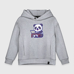 Толстовка оверсайз детская Весёлая панда с ноутбуком, цвет: меланж
