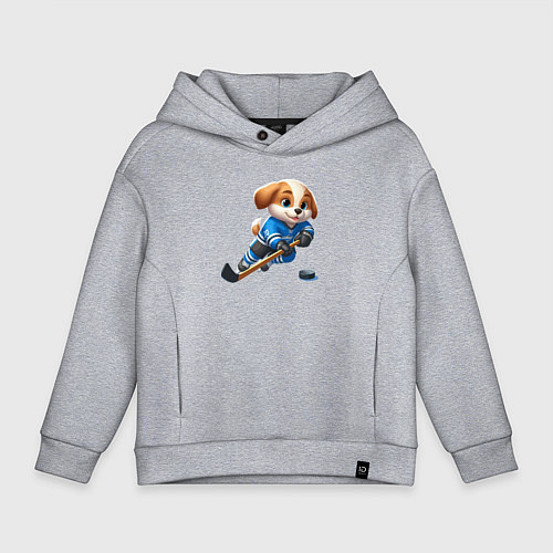 Детское худи оверсайз Щенок хоккейный форвард - нейроарт / Меланж – фото 1