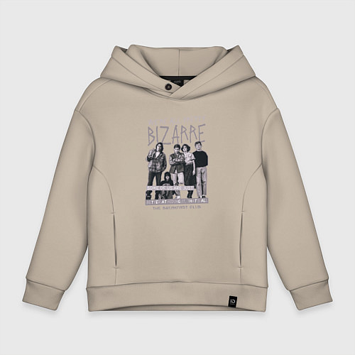 Детское худи оверсайз Клуб Завтрак с цитатой черно-белый / Миндальный – фото 1