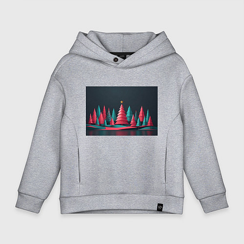 Детское худи оверсайз Новогодний ночной лес / Меланж – фото 1