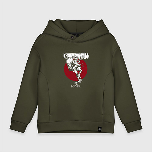 Детское худи оверсайз Человек-бензопила Пауэр луна / Хаки – фото 1