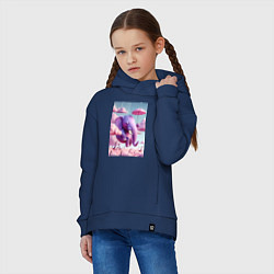 Толстовка оверсайз детская Розовый слон под зонтом в облаках, цвет: тёмно-синий — фото 2