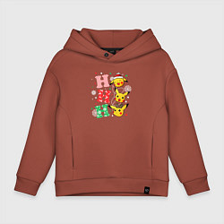 Толстовка оверсайз детская Pikachu ho ho ho, цвет: кирпичный