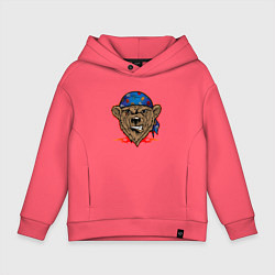 Толстовка оверсайз детская Ухмыляющийся медведь байкер, цвет: коралловый