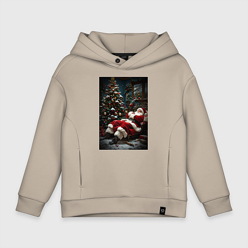 Детское худи оверсайз Дед мороз отдыхает / Миндальный – фото 1