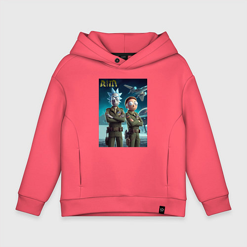 Детское худи оверсайз Rick and Morty - air force нейроарт / Коралловый – фото 1