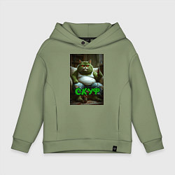 Толстовка оверсайз детская Кот скуф, цвет: авокадо