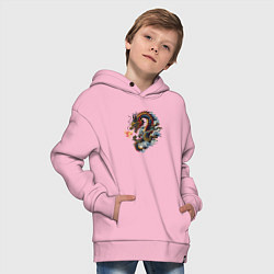 Толстовка оверсайз детская Japanese dragon - engraving, цвет: светло-розовый — фото 2