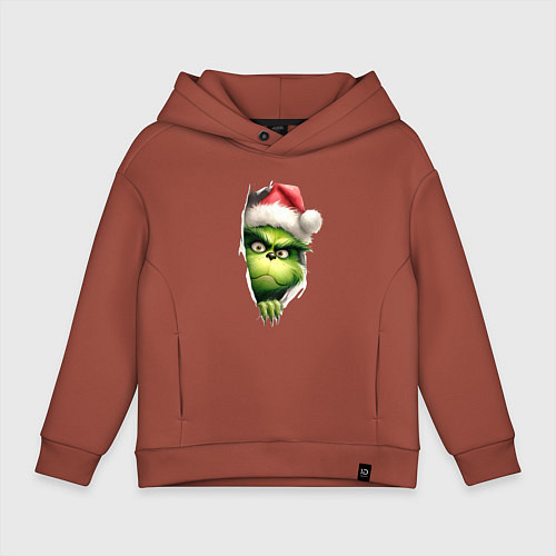 Детское худи оверсайз Гринч похититель рождества в ожидании нового года / Кирпичный – фото 1