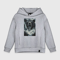 Толстовка оверсайз детская Медведь с оскаленной пастью, цвет: меланж