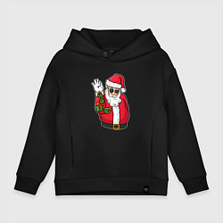 Толстовка оверсайз детская Дед мороз сыплет подарками, цвет: черный