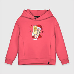Толстовка оверсайз детская Счастливый дед мороз с шампанским, цвет: коралловый