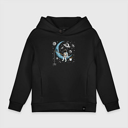 Толстовка оверсайз детская Космическая рыбалка, цвет: черный
