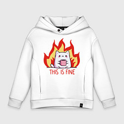 Толстовка оверсайз детская Cat - this is fine, цвет: белый