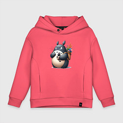 Толстовка оверсайз детская Totoro and black cat - anime, цвет: коралловый