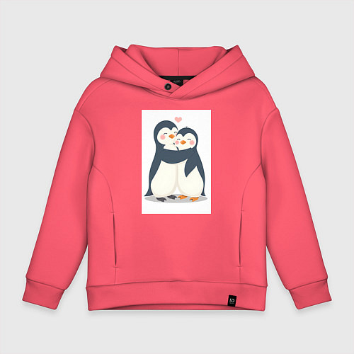 Детское худи оверсайз Пингвинчики обнимаются / Коралловый – фото 1