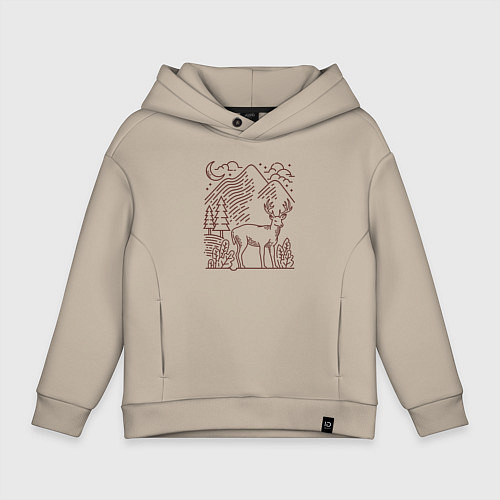 Детское худи оверсайз Горы и олень / Миндальный – фото 1