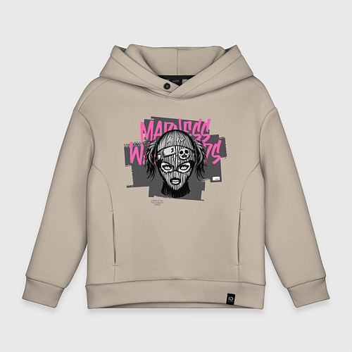 Детское худи оверсайз The girl in the mask with patches / Миндальный – фото 1