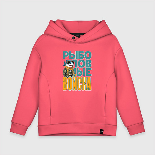 Детское худи оверсайз Акула в военной форме / Коралловый – фото 1