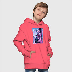 Толстовка оверсайз детская Киберпанк девчонка Барби - нейроарт фантазия, цвет: коралловый — фото 2