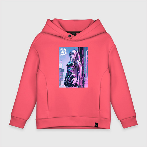 Детское худи оверсайз Киберпанк девчонка Барби - нейроарт фантазия / Коралловый – фото 1
