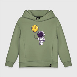 Толстовка оверсайз детская Космонавт с лунным шариком, цвет: авокадо