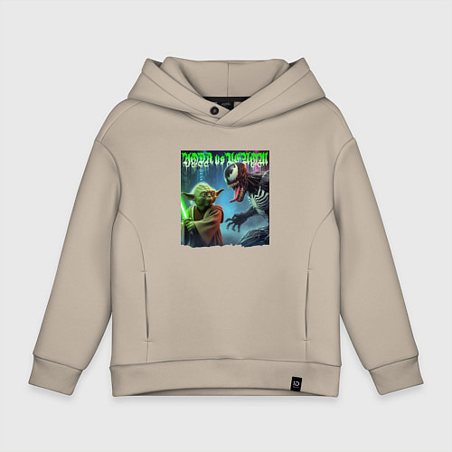 Детское худи оверсайз Yoda vs Venom - neon glow / Миндальный – фото 1