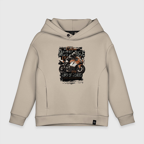 Детское худи оверсайз Спортивный мотоцикл кастом байк / Миндальный – фото 1