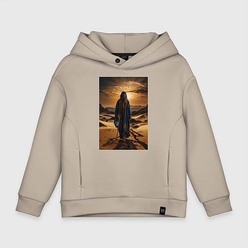 Детское худи оверсайз Человек в пустыне / Миндальный – фото 1
