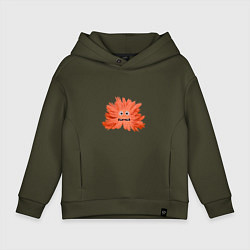 Толстовка оверсайз детская Рыжий пушистый монстрик, цвет: хаки