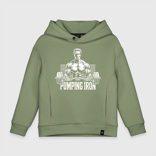 Детское худи оверсайз Арнольд - качай железо / Авокадо – фото 1