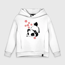 Толстовка оверсайз детская Цветочная панда, цвет: белый