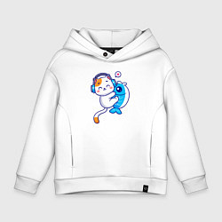 Толстовка оверсайз детская Котик и рыба, цвет: белый