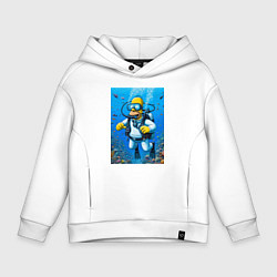 Толстовка оверсайз детская Homer diving - ai art fantasy, цвет: белый