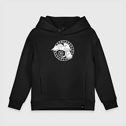 Толстовка оверсайз детская Северный ворон в круге рун, цвет: черный