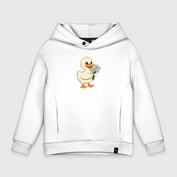 Толстовка оверсайз детская Милая уточка с букетом ромашек, цвет: белый