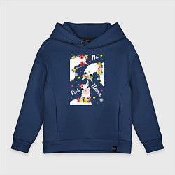 Толстовка оверсайз детская Семья три ламы с цветами, цвет: тёмно-синий