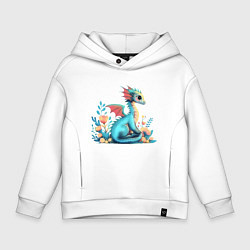 Толстовка оверсайз детская Бирюзовый дракон, цвет: белый