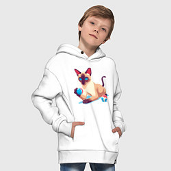 Толстовка оверсайз детская Игривый сиамский котик, цвет: белый — фото 2