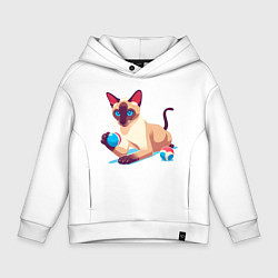Толстовка оверсайз детская Игривый сиамский котик, цвет: белый