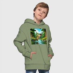 Толстовка оверсайз детская Крупный улов - рыбалка, цвет: авокадо — фото 2