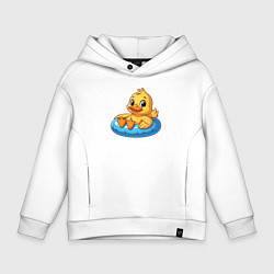Толстовка оверсайз детская Утенок в надувном круге, цвет: белый