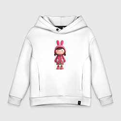 Толстовка оверсайз детская Девочка в розовом зимнем наряде, цвет: белый